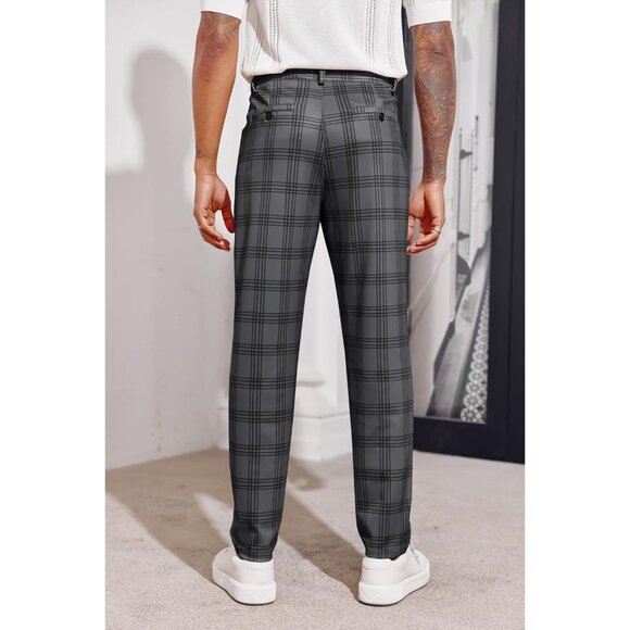 🆕 Men Grey Slim Fit Pants Flat Front Stretch Skinny Tapered Casual Trousers - Picture 3 of 6